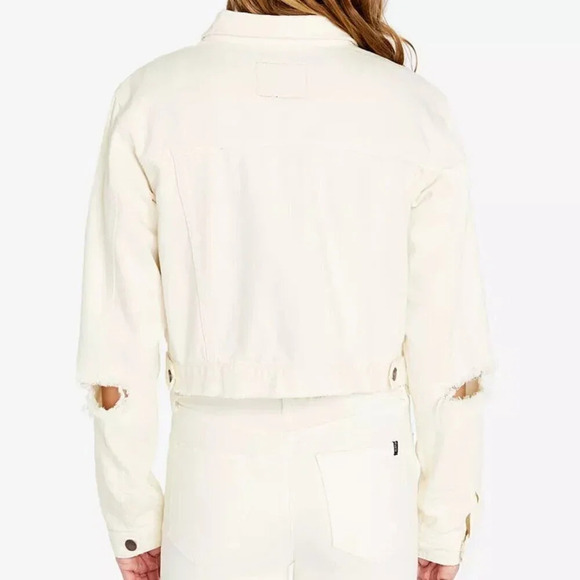 NWT BUFFALO David  Bitton Cream Cotton Nicci Distressed Ripped Denim Jacket XS - Picture 2 of 14